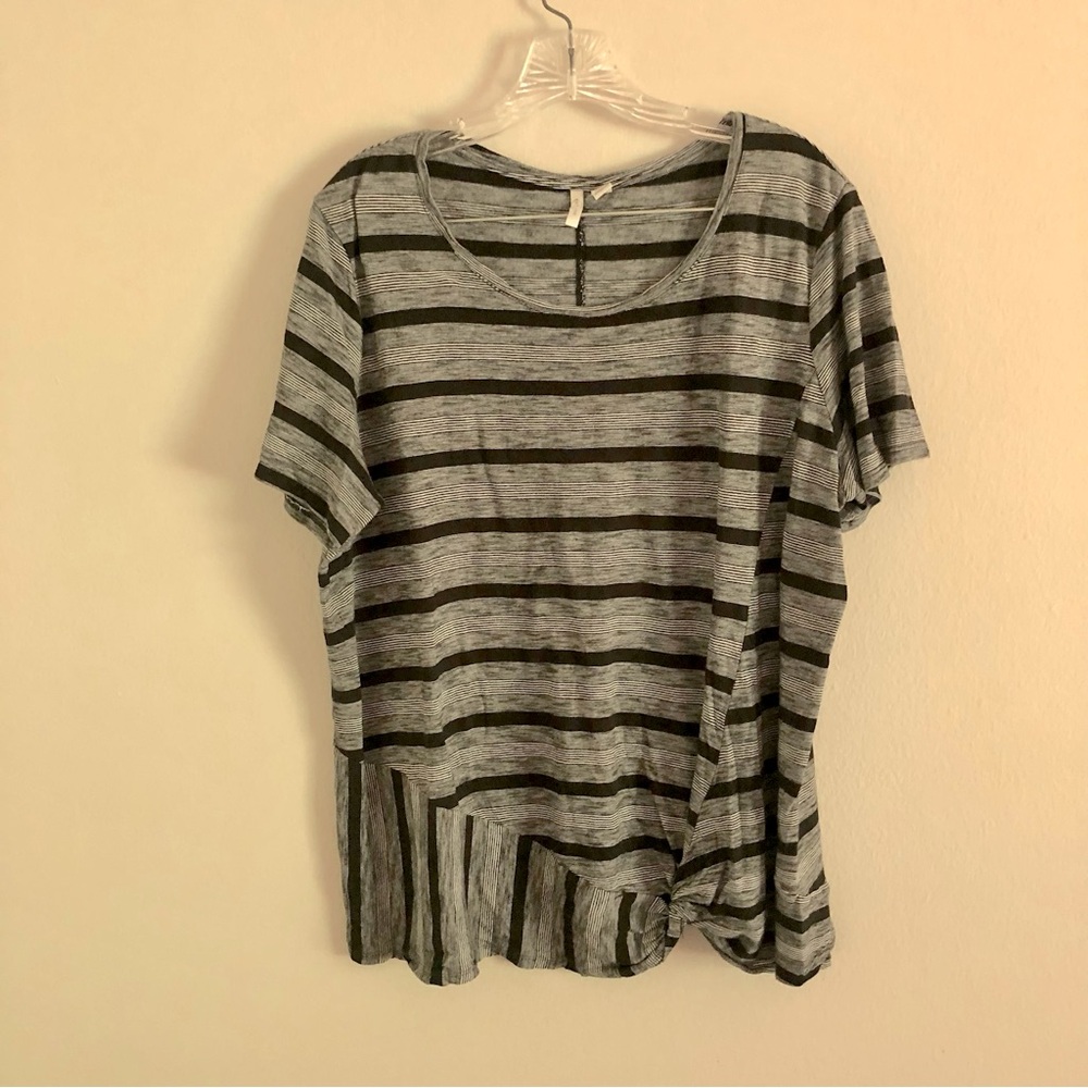 C Est 1946 Plus Size Black and White Striped Short Sleeve Shirt